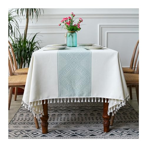 Nappe polyester imperméable beige et vert pour table de repas 140x200
