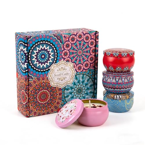 Scented Candles Gift Set for Women – 4 Pack Soy Wax Aromatherapy Candles with Essential Oils, Natural Long Lasting Candles for Stress Relief, Relaxation, Home Decor Gifts
