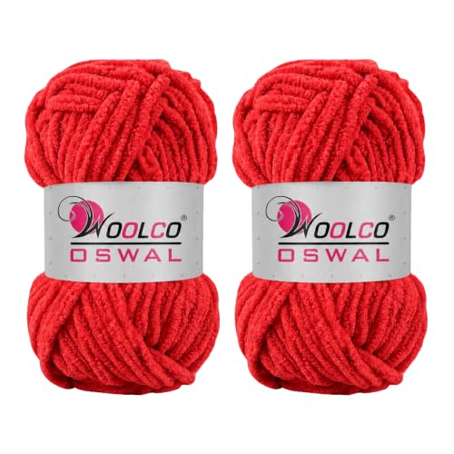 Image of Yankie Chenille Supersoft Velvet Yarn, Plushie & Blankie Yarn for Crochet, Knitting, Amigurumi & DIY Crafts (RED, Pack of 2)