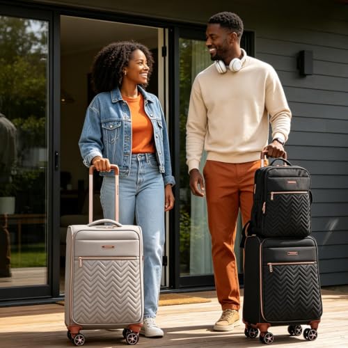 Image of Travelhouse 3 Piece Luggage Set 20 Inch Carry On Suitcase with Backpack