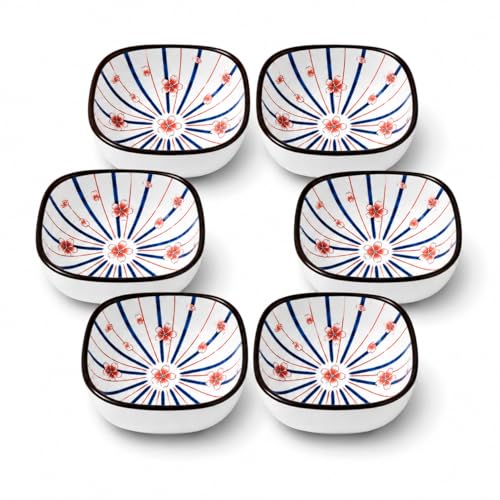 Image of YELONA Japanese Ceramic Bowl Set of 6 | 200ml Blue Floral Porcelain Elegant Serving Bowl for Rice, Soup, Snacks & Dessert | Ceramic Dinner Set for Gifting - (Sakura Burst)
