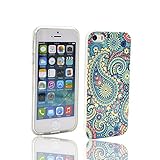 iPhone 5s Case,iPhone 5 Case, V-Fyee Slim Flexible Dual TPU Rubber Back Cover Case with Blue Paisley Pattern Design for iPhone SE / 5 / 5s