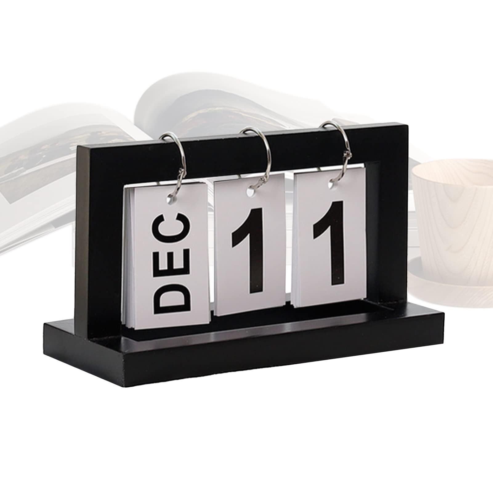 Calendrier de table en bois 2026 Calendrier de l'Avent, 20 x 9 x 12 cm Décoration pour bureau, maison et table (noir)