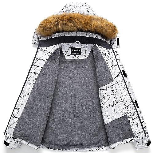 Pursky Men's Waterproof Ski Jacket Winter Snow Coats Fur Hooded Raincoats Parka3
