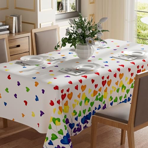 XCHI Rainbow Love Heart LGBTQ Tablecloth Rectangle Pride Day Inclusion Gay Transgender Queer Equality for Indoor Outdoor Dining Home Party Decorations 60x84 Inch by XCHI - Used condition - US$14.72
