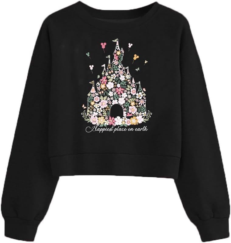Magical Sweatshirts for Women Cropped Cute Graphic Shirts Casual Christmas Sweaters Long Sleeve Pullover Tops