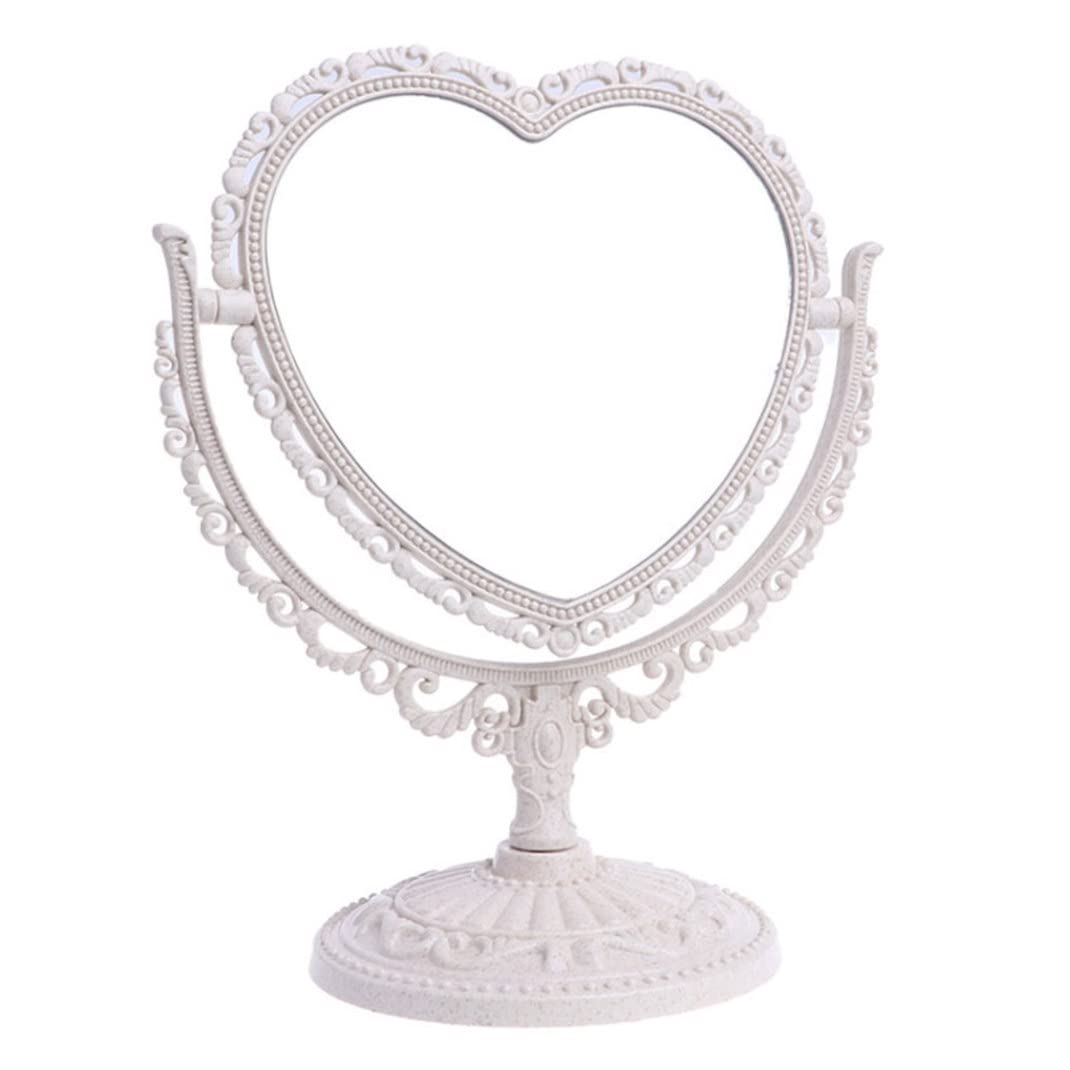 Faroby Makeup Mirror Heart Shaped Rotatable Double Sided Desktop Cosmetic Vanity Mirror, Beige
