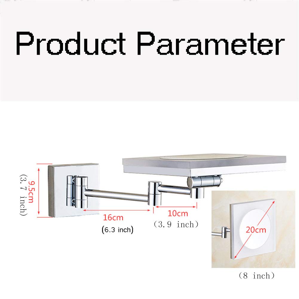 Espejo de maquillaje montado en la pared con Luces LDE, Espejo de baño de pared con lupa, Espejo de Una Cara, giratorio de 360 grados, brazo extensible, Acero inoxidable, para Niñas (enchufe
