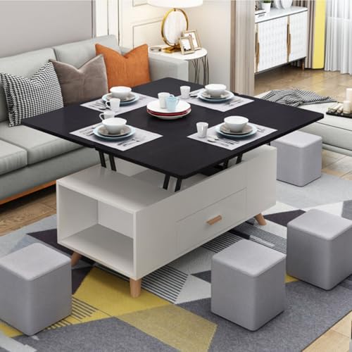WEIDPHL Mesa De Centro con Tapa Elevable Doble, Mesa Multifuncional con Compartimento Oculto para Cajones, Mesa De Comedor Rectangular Extensible 3 En 1,Negro,47in