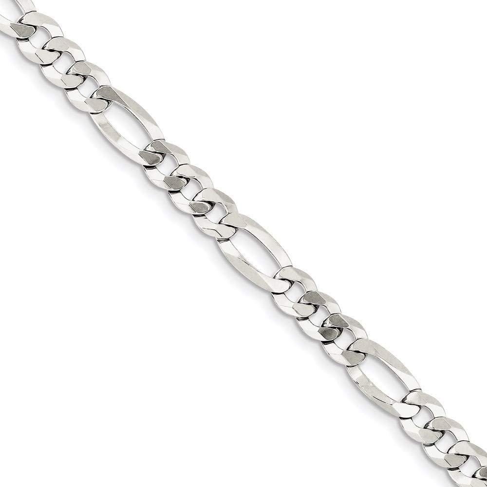 Chain Necklace White Sterling Silver bracelet style Figaro Flat 8 in 7.5 mm