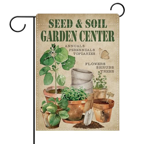 Dyrenson Seed and Soil Garden Center Decorative Flag, Potted Plant Botanical Yard Outside Home Decoration Gardening Plant Lover Gifts, Funny Horticulture Outdoor Small Decor Double Sided 12 x 18