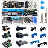 Twippo 14-12 AWG 1/2/4 Pin Connector Weather Pack Connectors Kit 1/2/4 Wire Waterproof Automotive Electrical Plug Connectors Quick Connect and Disconnect (12 Sets)