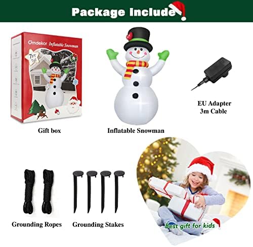 7 FT Christmas Inflatables Snowman with LED Light, 210 cm Blow up Snow Man with Magic Hat, Giant Figure Xmas Christmas Decoration IP44 Weatherproof for Garden Yard Patio Lawn Home Party Indoor Holiday