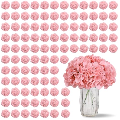 KISLOHUM 100 PCS Blush Hydrangea Artificial Flowers, Silk Full Flowers Heads with Stems for Wedding Centerpieces, Home, Garden, Baby Shower, Party Decoration