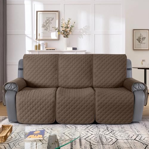TAOCOCO 100% Waterproof Recliner Couch Covers, Recliner Sofa Covers with Leg Straps, 1-Piece Washable Reclining Sofa Cover with Pocket Couch Protector for Pets Kids(3 Seater, Brown) — view 6