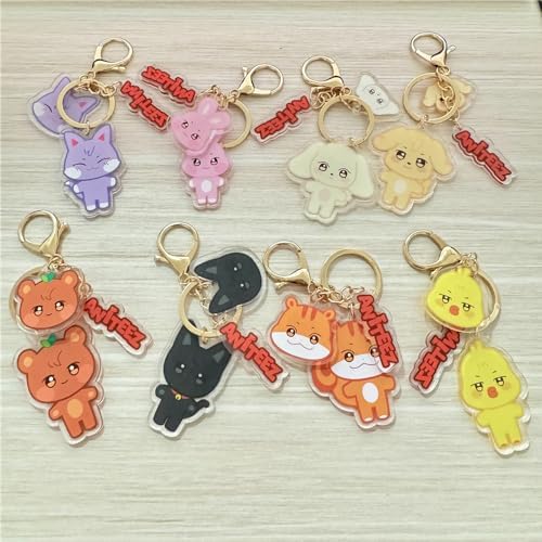kpopfirst 8pcs/set Kpop ATEEZ Keychain ANITEEZ Cartoon Teezmon