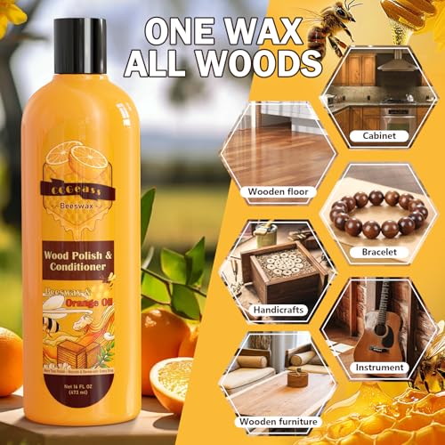 CCGeass Beeswax Wood Polish & Conditioner, Natural Beeswax Orange Oil Conditioner Cleaner for Wood Furniture, Floors, Restores Shine & Waterproofs, 16 Fl Oz - Thumbnail 5