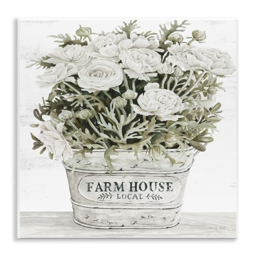 Farmhouse Planter White Rose, 12 x 12 Inch Mounted Print on Wall Plaque