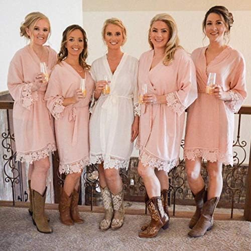 SHOP ON ELEVEN - Bridesmaid Robes Lace Trim - Getting Ready Wedding Day Robe - Bridesmaid Gift