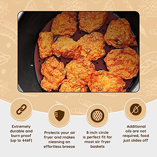 Reusable Silicone Air Fryer Liners By Linda’s Essentials (3 Pack) - Non Stick Easy Clean Air Fryer Liners Reusable Mats Air Fryer Accessories Includes Cheat Sheet And Recipe Book (Round (8 Inches)) #TOP4