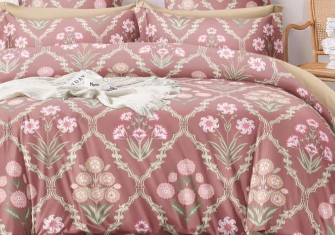 Image of 1 Reversible Comforter Super King Size 108 x 108 Both Side Same Print 1 Bedsheet King Size 108 * 108 inches and 2 Pillow Cover 4 Pieces Bedding Set | AC Quilt | AC Dohar-Multicolor