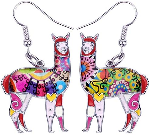 NEWEI Enamel Alloy South America Alpaca Earrings Drop Dangle Fashion Unique Animal Jewelry For Women Girls Gift Charms