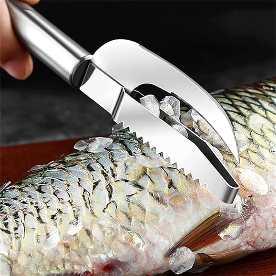 3 In 1 Stainless Steel Fish Scaler Remover, Fish Scale Knife Cut/Scrape/Dig 3-In-1, Fish Scale Cleaning Knife, Multifunctional Outdoor Fish Scale Scraper, Fish Descaler Tool (1Pcs)