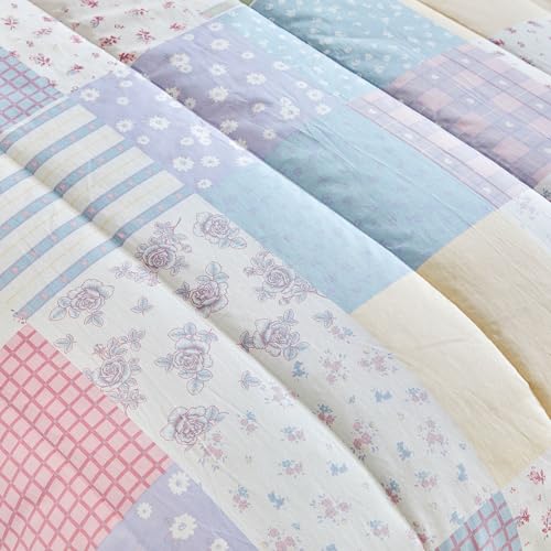 Image of Joyreap 4 Piece Cotton Toddler Bedding Set- Colorful Flowers Patchwork Design, Toddler Comforter Set for Girls, Includes Quilted Comforter, Fitted Sheet, Top Sheet, and Pillow Case