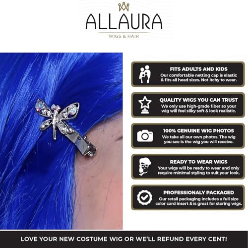 Image of ALLAURA Blue Bob Coraline Wig Adult for Women - Cosplay Hair with Dragonfly Hairclip, Fits All - Compatible with Blue Coraline Wig