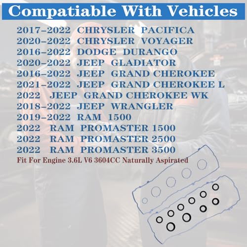 Image of Valve Cover Gasket Set VC1184G 3.6L V6 DOHC 24V | VS50919, 2016-2022 Pacifica, Jeep Wrangler Grand Cherokee, Dodge Durango Ram 1500, ProMaster 1500 2500 3500
