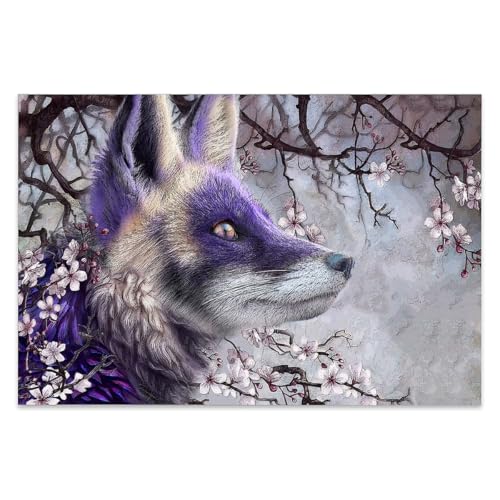 FKBRCL4U Unframed Wall Art Purple Fox In The Peach Tree Painting For Living Room, Bedroom, Dining Room And Home Office Decor,60x40cm(24x16inch),Horizontal Canvas Art Set Is Framed Easy To Hang