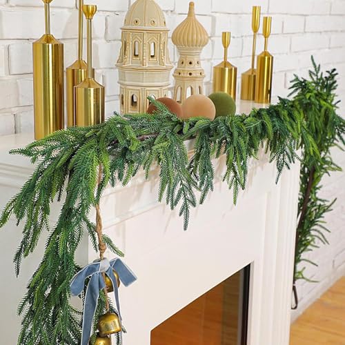 Guirnalda navideña de pino verde de 119 cm Uhngw para decorar chimeneas 4