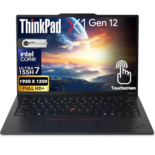 Image of Lenovo ThinkPad X1 Carbon Gen 12 Business Laptop, Intel 16-Core Ultra 7 155H, 14" FHD+ Touchscreen, 32GB DDR5 RAM, 1TB SSD PCIe, WiFi 6E + BT, RJ-45, Backlit KB, FHD Webcam, Windows 11 Pro - Black