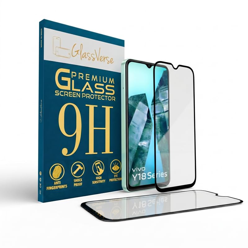 Image of GlassVerse 9H Gorilla Tempered Glass for Vivo Y18i | HD Clarity Screen Protector, Ultra Strong 9H Protection, Edge to Edge, Case Friendly, Hassle-less Installation Kit Included. (Pack of 1)