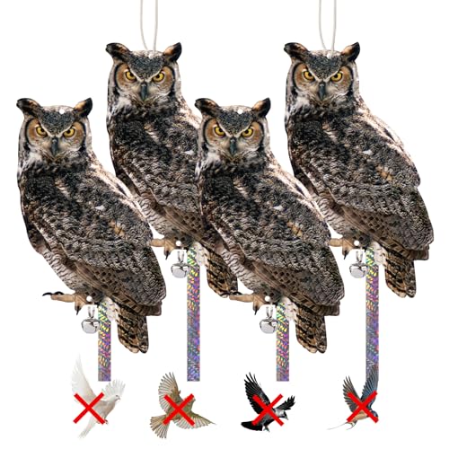 Lifreer Taubenabwehr Vogelschreck Vogelabwehr für Balkon: Vogelscheuche Taubenschreck Pappe, Vogel Abschreckung mit Abwehrband, 4 Stück Spatzenabwehr Tauben Vertreiben Uhu Attrappe Garten Fenster