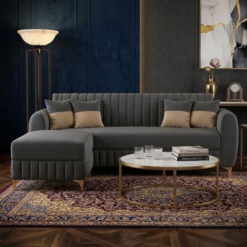 Image of CASASTYLE Signature Velour 4-Seater L-Shape Sofa Set with Movable Ottoman | Flexible LHS /RHS Layout | Boston Matte Fabric | 40D Foam + Zigzag Spring | 3-Yr Warranty (Ash Grey)