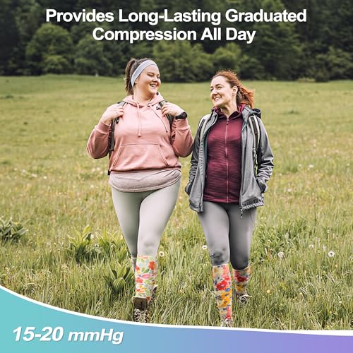 Image of LEVSOX Plus Size Compression Socks for Women Men Wide Calf Extra Large 15-20 mmHg Knee High Sock for Nurses Pregnant Travel