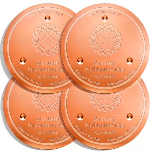 Image of Mellbree 4-Pack Bird Bath Copper Disc, 0.6mm Reinforced 99.99% Pure Copper Cleaning Disk with Triple-Point Support for Physical Safe Clean Water All-Season (Sunflower)