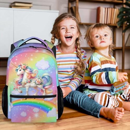 Unicorn Backpack for Girls, 17 Inch Colorful Backpacks for Primary School, Aesthetic Durable Lightweight Bookbag for Kids3