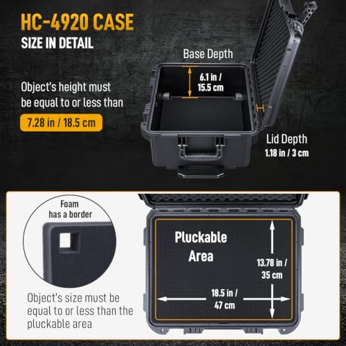 Image of Lykus HC-4920 Hard Case with Wheels and Foam, Inner Size 18.5*13.78*7.28in | IP67 Waterproof, Pluckable Foam, Suitable for Cameras, Lenses, Electronic Equipment and More