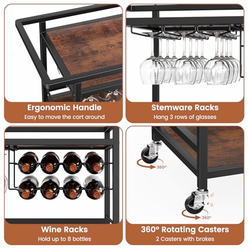 Image of Leteuke Bar Cart for Home, 3 Tier Rolling Serving Carts with Wheels