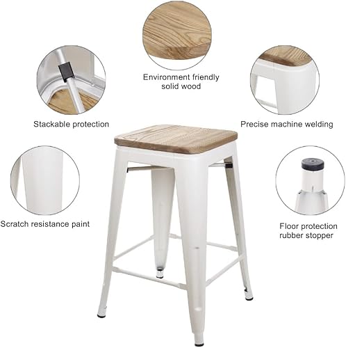 Miniatura 60 de GIA Taburete de mostrador sin respaldo de 24 pulgadas, cantidad de 4, bronce con asiento de madera clara Negro -,Café,Gris,gris, (Gun