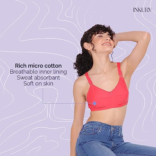 Image of INKURV Full Coverage Cotton Bra for Heavy Bust| Minimizer Bra for Women| Anti-Sagging Breast Lift Up| Non-Wired| Non-Padded Daily Use Bra for Ladies| Combo of 2