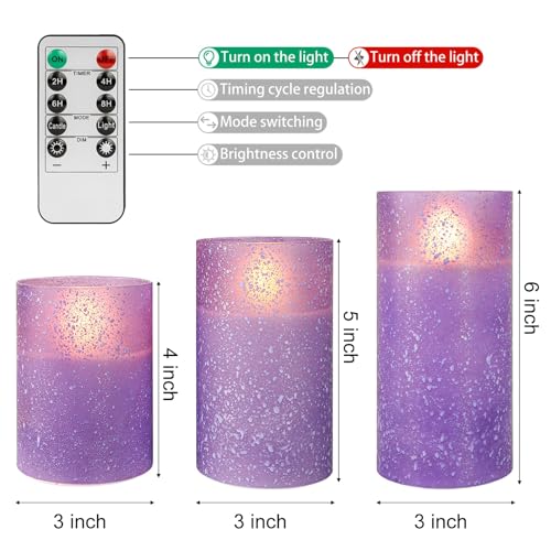 Image of Purple Flameless Candles with Remote Control, LED Flickering Battery Operated, Timer Function, 3 Sizes (3x4, 3x5, 3x6), Safe for Home, Realistic Flickering Flame, Ideal for Decor and Special Events