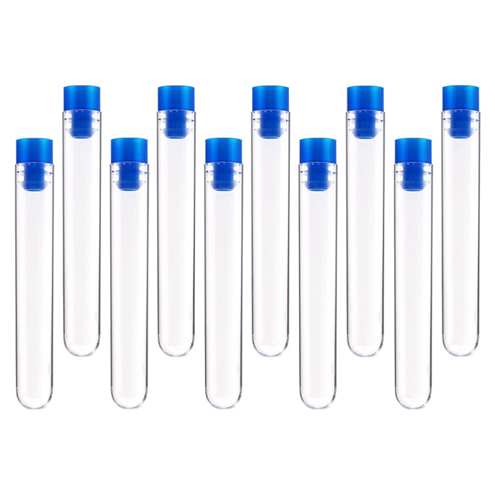 Tubo de ensayo con tapa,Tubos de ensayo transparen 50 tubos de ensayo transparentes con tapa, 16 x 100 mm, tubos de ensayo de plástico for experimentos de laboratorio de ciencias, contenedores de alma