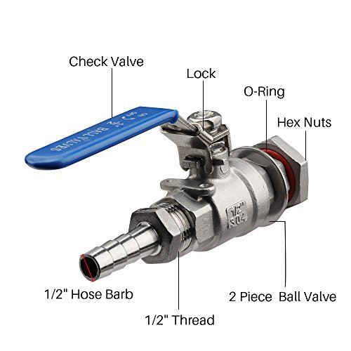 Onebom Beer Ball Valve, 1/2’’ Weldless Bulkhead Fitting With 12Mm Barb, Full Port Ss Brewing Kettle Valve (2 Piece) #TOP3
