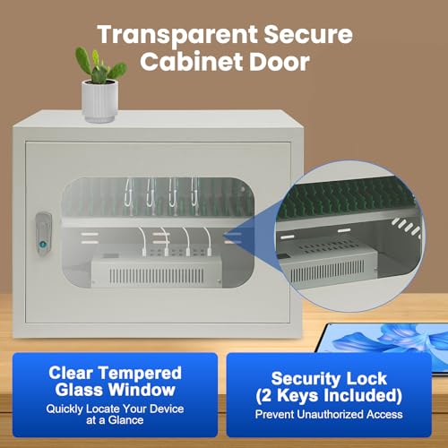 Image of 20-Device Charging Station, Charging Cabinet for Cellphones & Tablet Computers, Rechargeable Cellphone Locker Storage Charging Station, Locking Laptop Storage Box with Cable Management