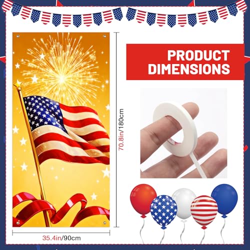 Image of BissYard Patriotic Door Cover 71 x 35 Inches American Flag Fireworks Door Banner Independence Day 4th of July Front Door Decoration Indoor Outdoor Porch USA Holiday Decor