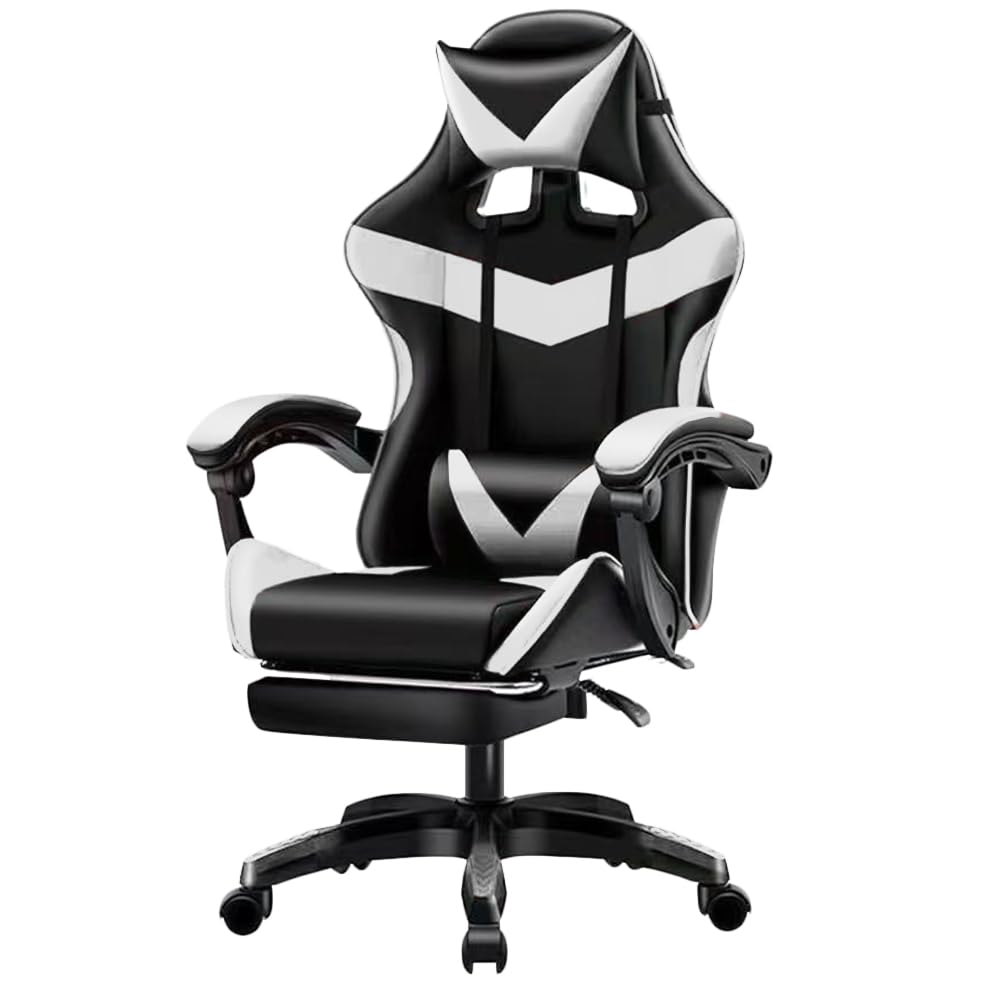 BAKAJI Sedia Gaming Poltrona da Ufficio Direzionale Ruote Girevole Sportiva Racer Direzionale Office Racing Presidenziale Casa Studio Sedia Da Scrivania Altezza Regolabile (Nero e Bianco)