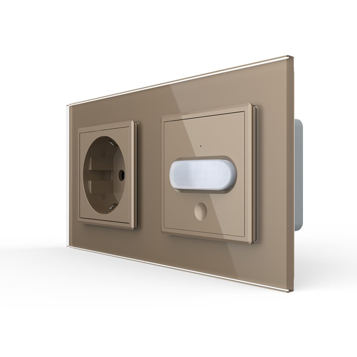 Livolo Steckdose und PIR Bewegungsmelder Sensor mit Touchschalter EIN/Aus automatische Lichtsteuerung bei Bewegung Unterputz Wandmontage Schuko Buchse EU Stecker 2-Fach Glasrahmen